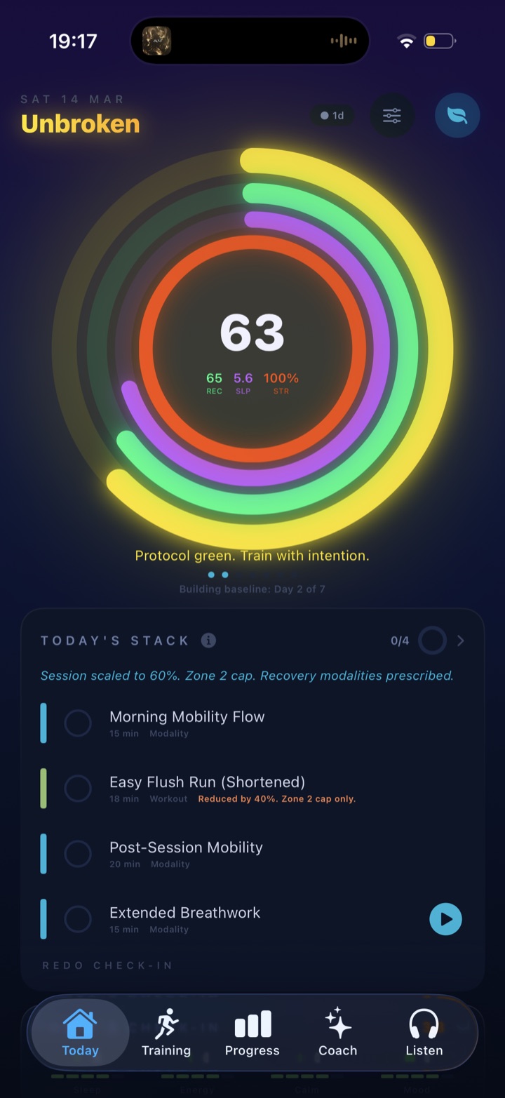 Today's Stack and Protocol Score on the Unbroken Protocol app