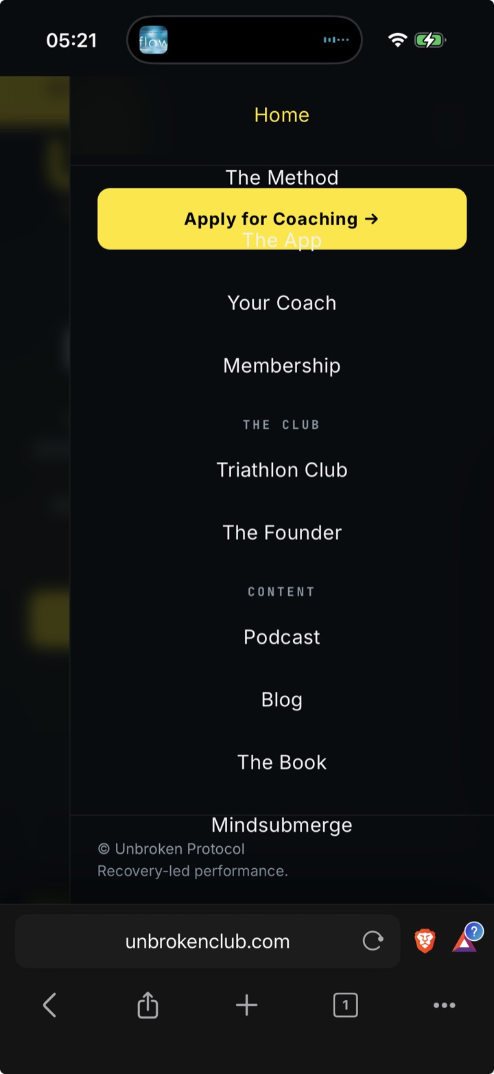 Training Hub with phase-driven workouts in the Unbroken Protocol app
