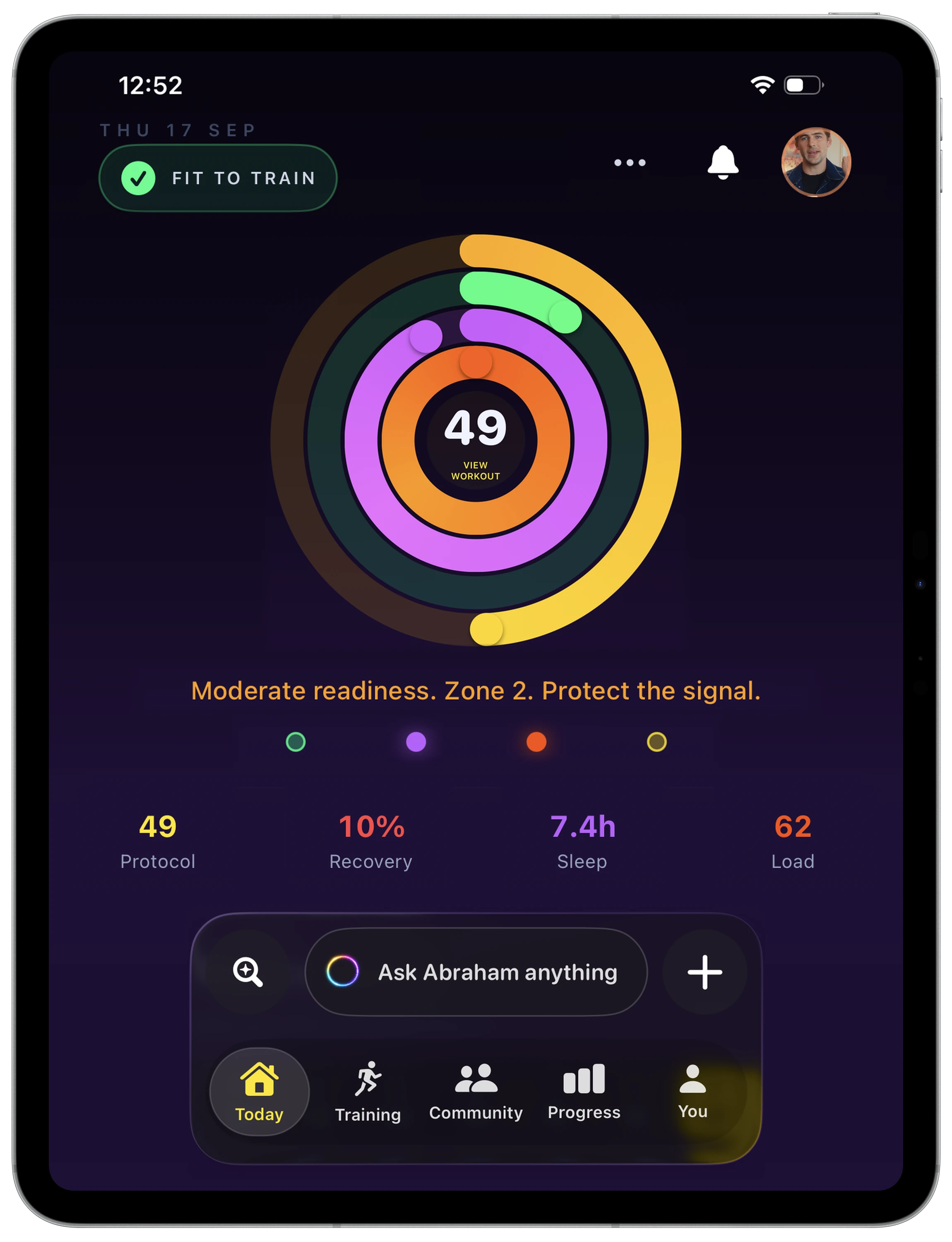 The Unbroken app on iPad showing the Protocol rings
