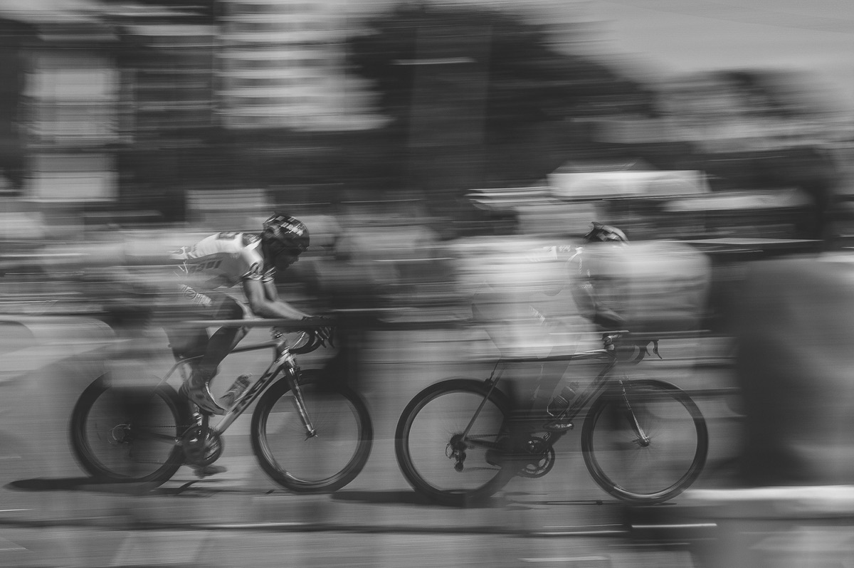 Real cyclists training together on the road