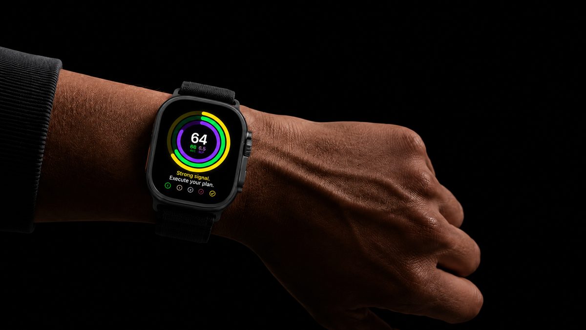 Apple Watch Ultra on wrist — Protocol Score in Recover phase
