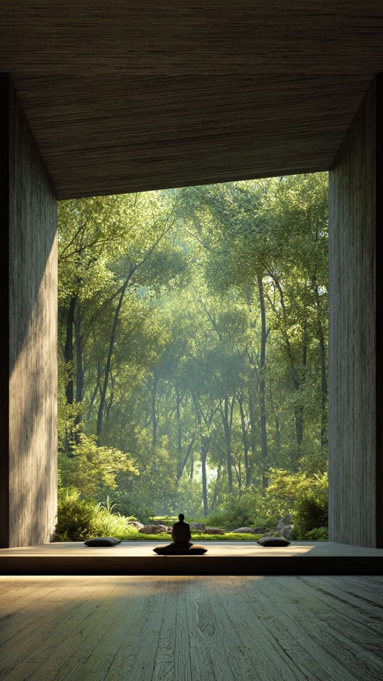 A quiet room looking out onto trees